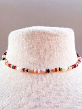 NWT Dylan Jewelry Cecily Necklace Multicolor Beaded Pearl Gold Tone 18" Boho